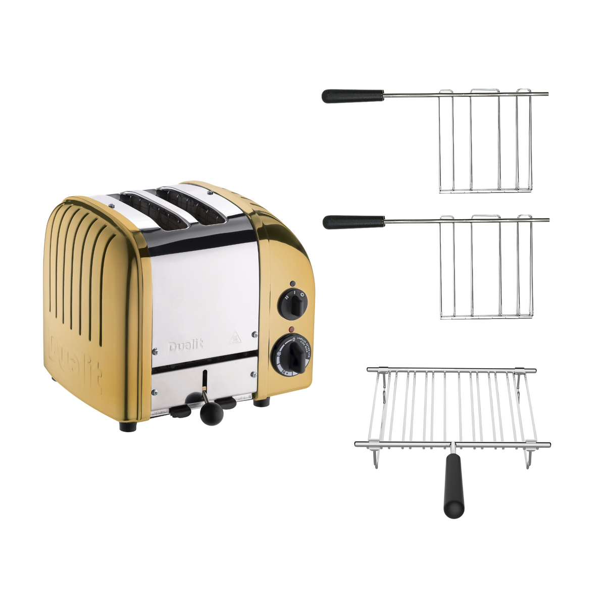 Dualit Toaster Paket 3, 2er Toaster mit zwei Sandwichzangen und Brötchenaufsatz