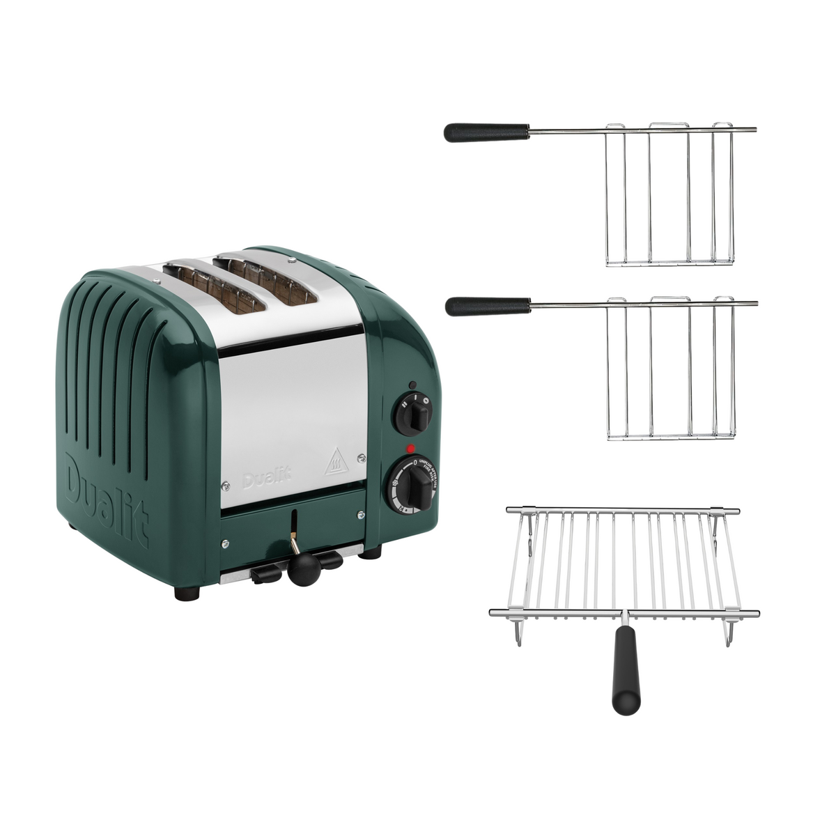 Dualit Toaster Paket 3, 2er Toaster mit zwei Sandwichzangen und Brötchenaufsatz