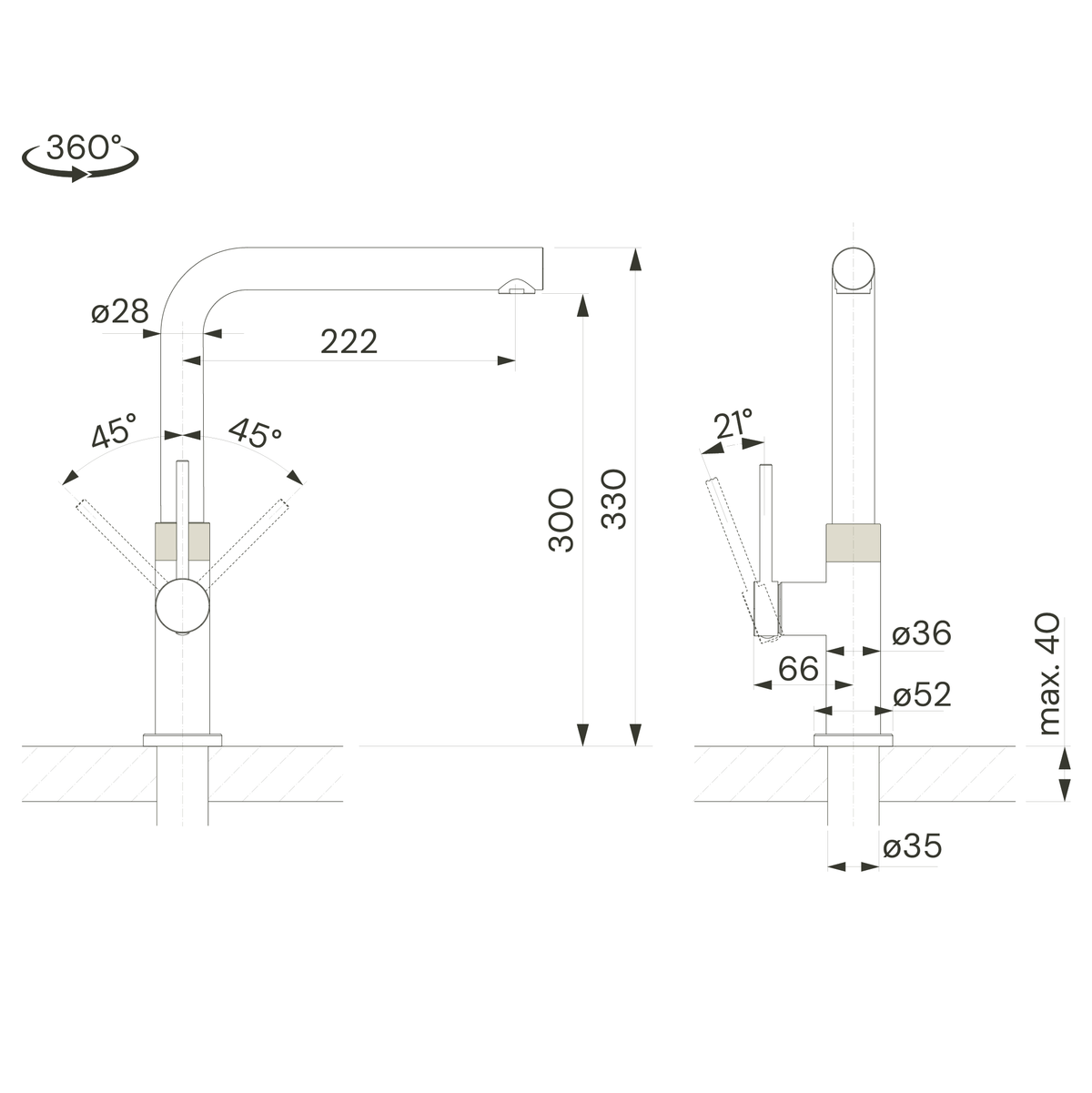 Küchenarmatur mit L-Auslauf, MIX-N503-FH