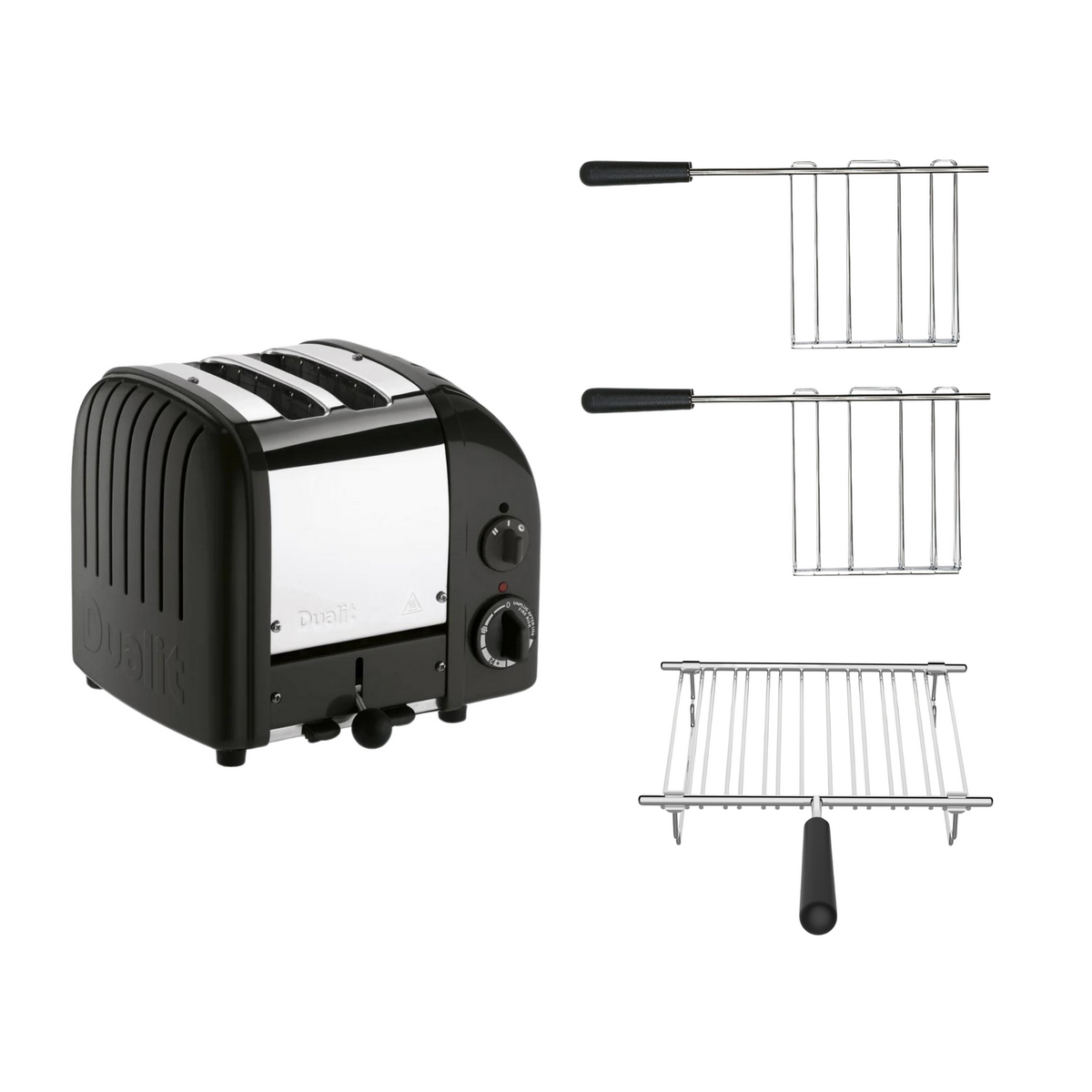 Dualit Toaster Paket 3, 2er Toaster mit zwei Sandwichzangen und Brötchenaufsatz