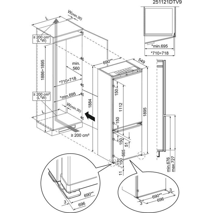Einbau-Kühl-Gefrierkombination, EEK D, 190 cm hoch, 75 cm breit, NKG190D47S