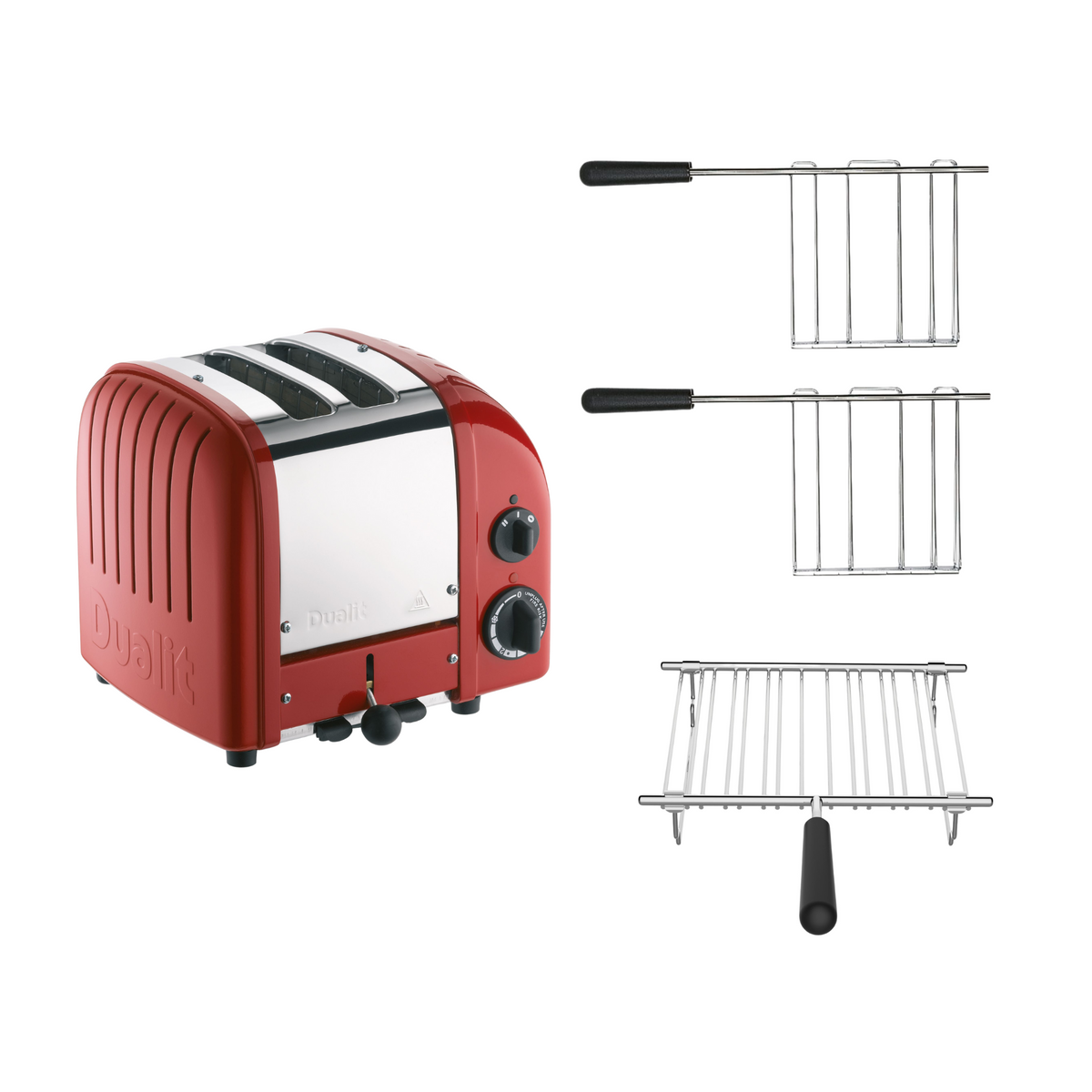 Dualit Toaster Paket 3, 2er Toaster mit zwei Sandwichzangen und Brötchenaufsatz